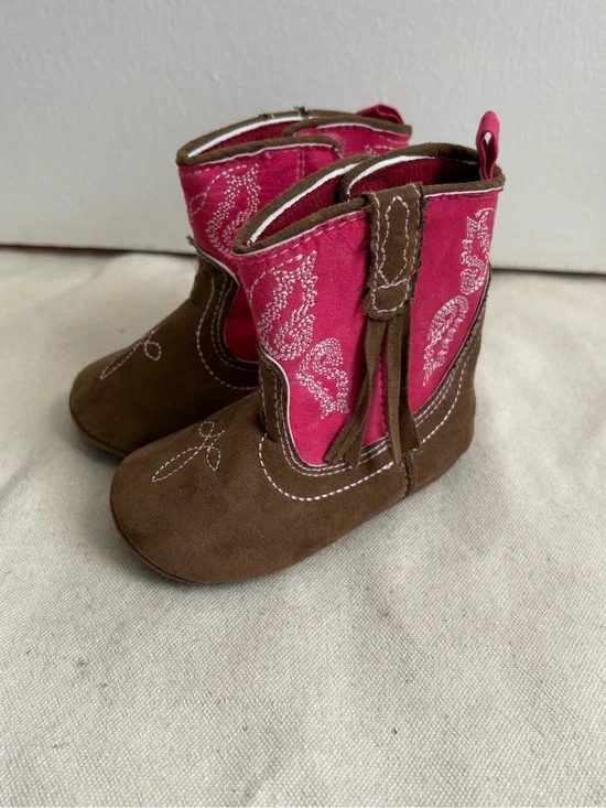 Rising Star Girls Western Cowgirl Bootie Boots Fringe Brown Pink 9-12 Months