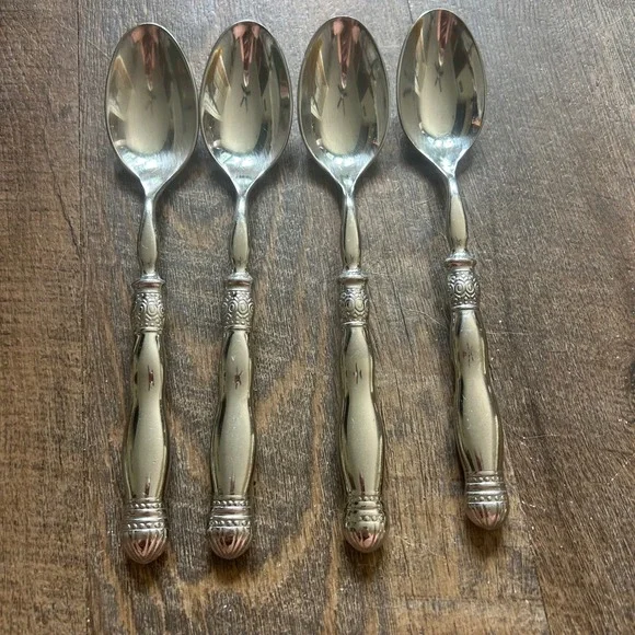 Southern Living Gallery Stainless Glossy Silverware Spoons Set of 4 Ornate 8