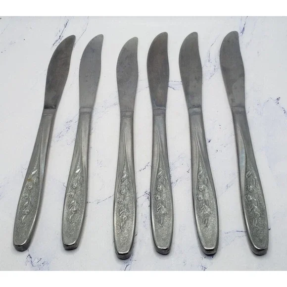 Superior Stainless Steel Flatware USA Radiant Rose Butter Knives Set Of 6