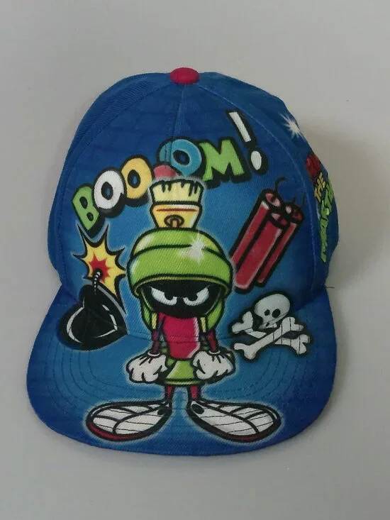 Looney Tunes Marvin The Martian BOOOM Graphic Snapback Hat Blue Cartoon Cap