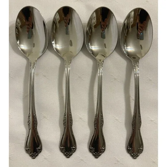 Oneida Wm. A. Rogers Mansfield Stainless Steel Flatware 4 Oval Soup Spoons