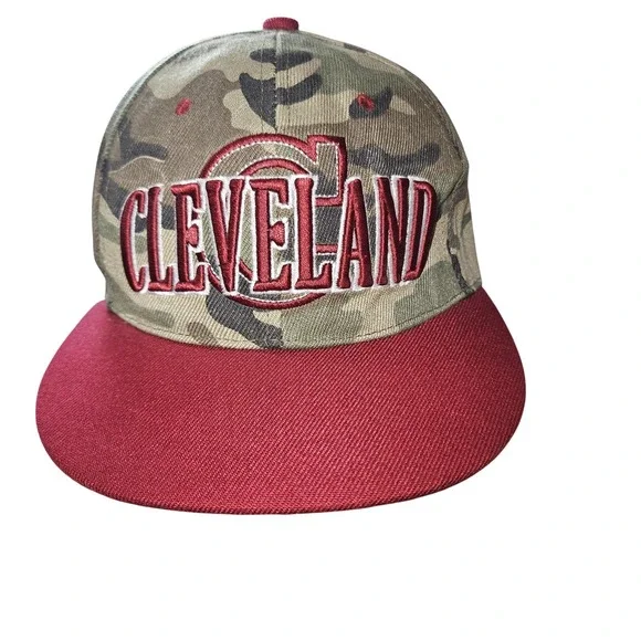 Cleveland Hat Cap Snap Back Mens Camo Red Baseball Flat Bill‎ Streetwear
