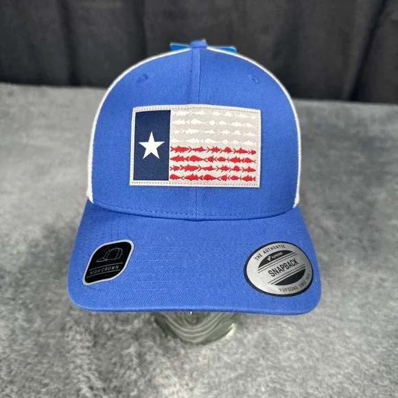 NWT Columbia PFG Hat Blue Mesh Adjustable Snapback Flexfit Budlight Texas Flag