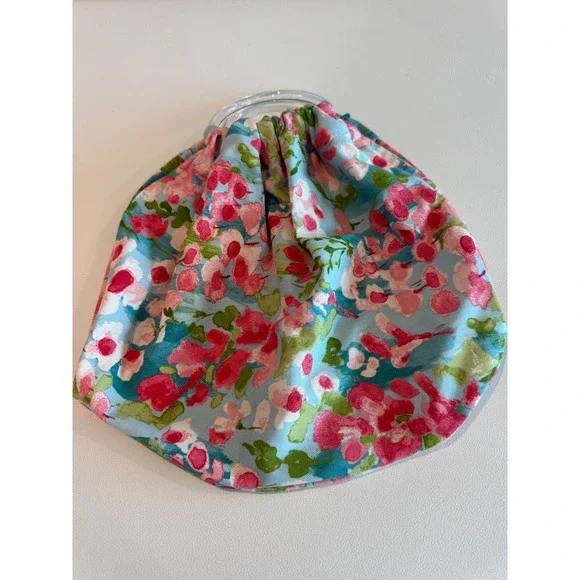 Vintage Floral Cotton Clear Acrylic Handled Bag Pink Blue