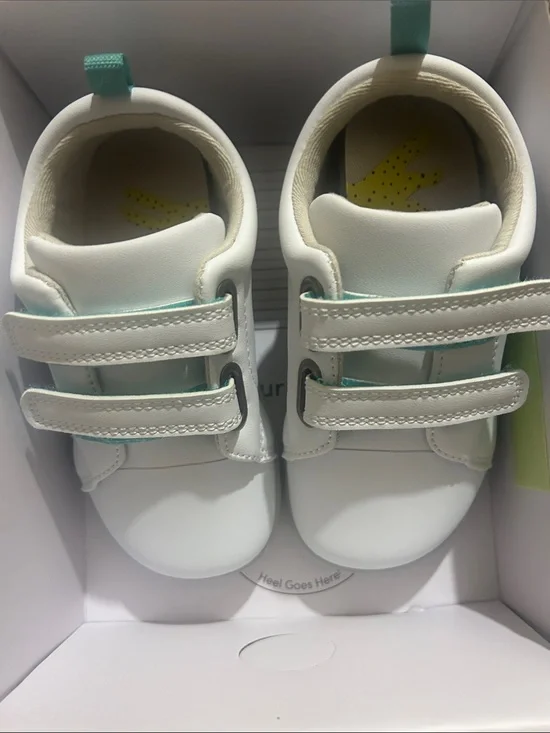 Kids White Sneakers with Mint Accent - Velcro Closure
