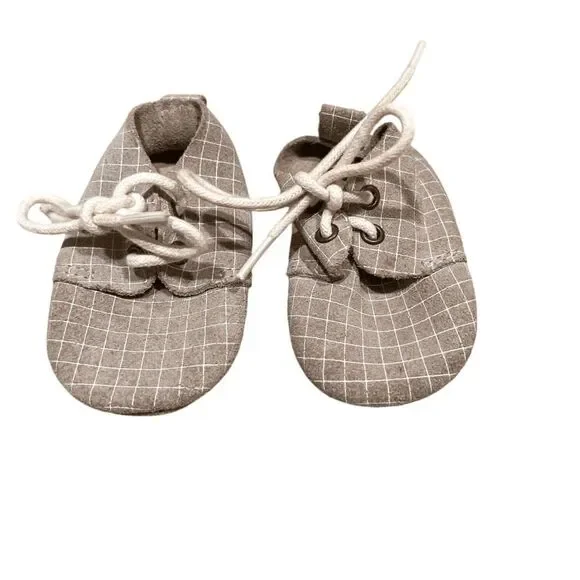 Piper Finn Soft Sole Low Top Leather Oxfords Gray White Grid Size 2