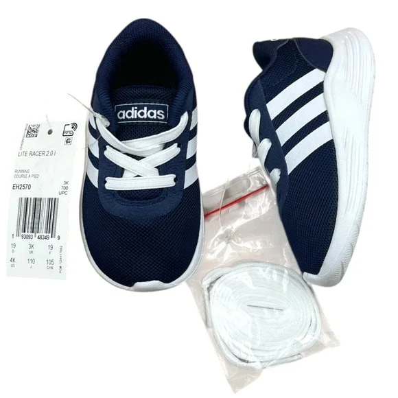Adidas Baby Boys Slip on Athletic‎ Shoes Size 4 Navy Blue- White Lightweight