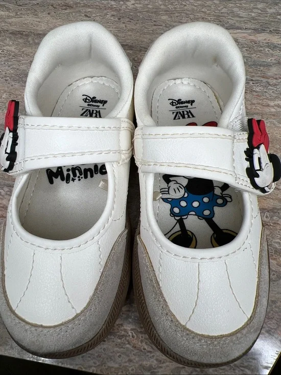 Zara White Minnie Mouse Mary Jane Walker Shoes US Baby 7 Euro 23