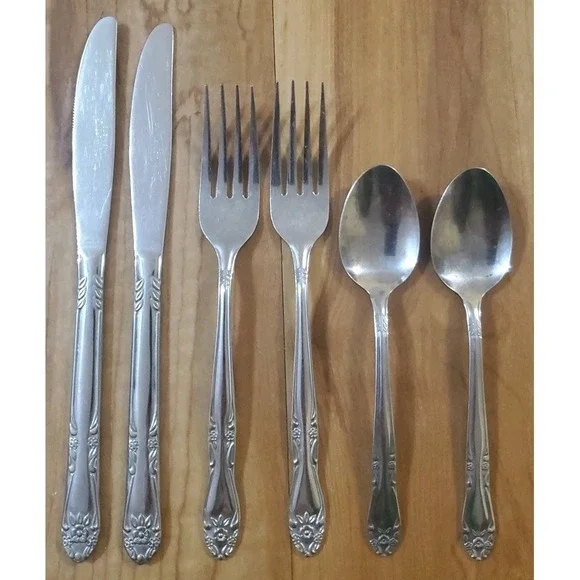 Elizabeth Stainless Japan Flatware‎ Lot Of 6 Spoon Fork Knife MCM