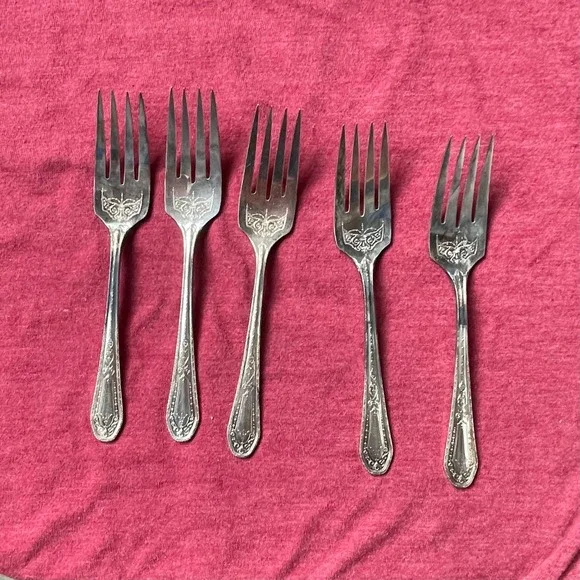Vintage Community Plate Patrician Silver Plated Forks Set of 5 Butterfly Motif