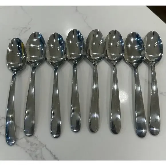 Cambridge Mark 11-23 Plain Flatware Silverware Lot of 8 Dessert Spoons Stainless