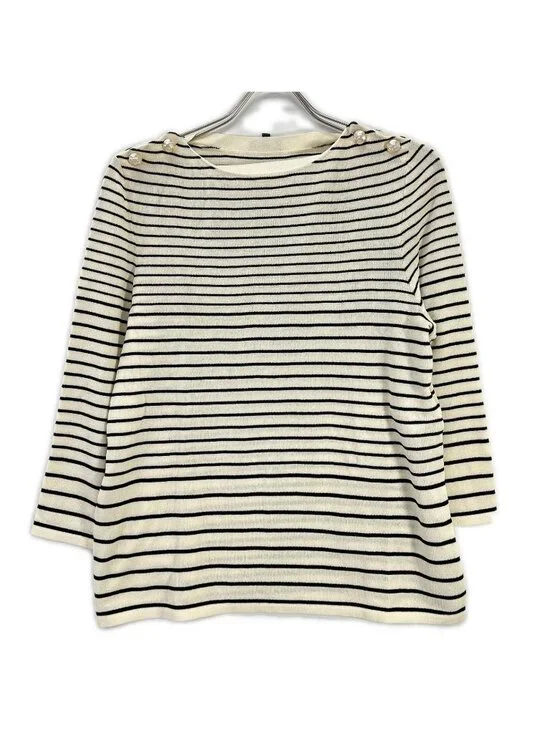 Chanel Faux Pearl Button Border Knit 42 Sweater