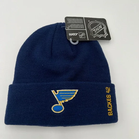 NHL St Louis Blues David Backes 42 Navy Blue Knit‎ Beanie Hat OSFM