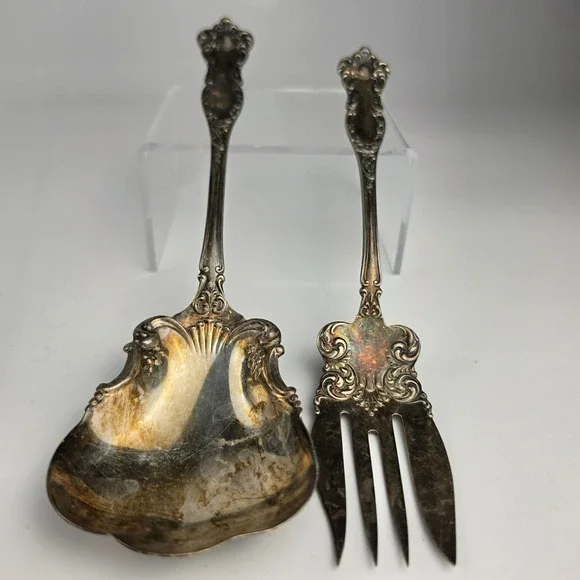Antique WM Rogers & Son AA Silverplate Berry Spoon & Cold Meat Fork Set