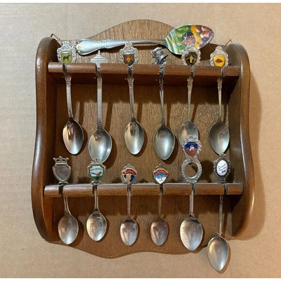 vintage spoon collection with display