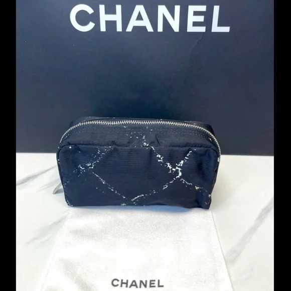 CHANEL Zipper Pouch! Traveline Nylon Print!