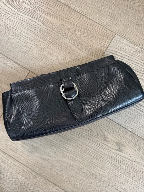 Lauren Ralph Lauren Black Embossed Leather Shoulder Bag Clutch