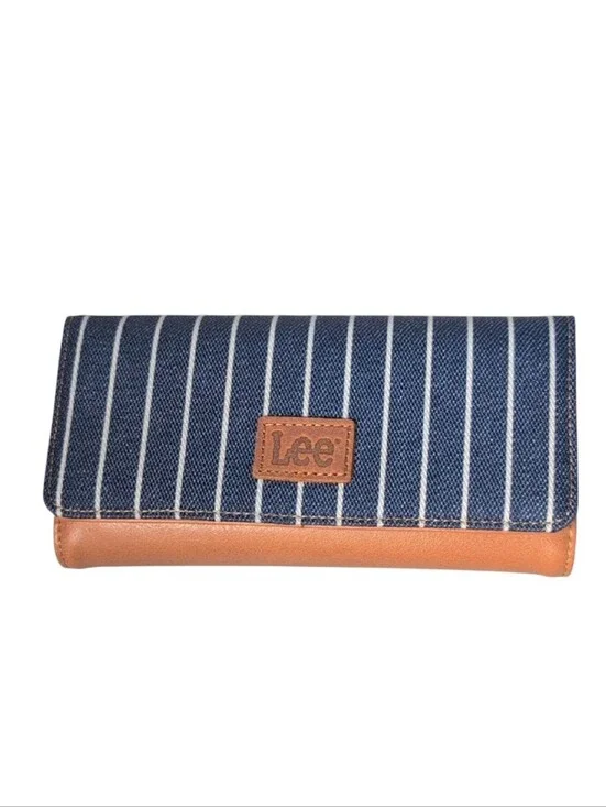 Montana West X Lee Tri-Fold Wristlet Wallet Denim Stripe & Faux Leather