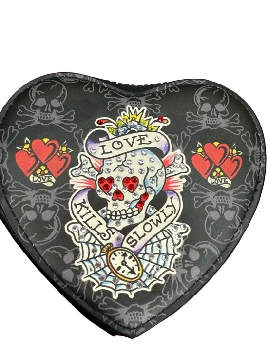 Ed Hardy Love Kills Slowly Heart Coin Purse Gift Box NWT Y2K Tattoo Heart Alt