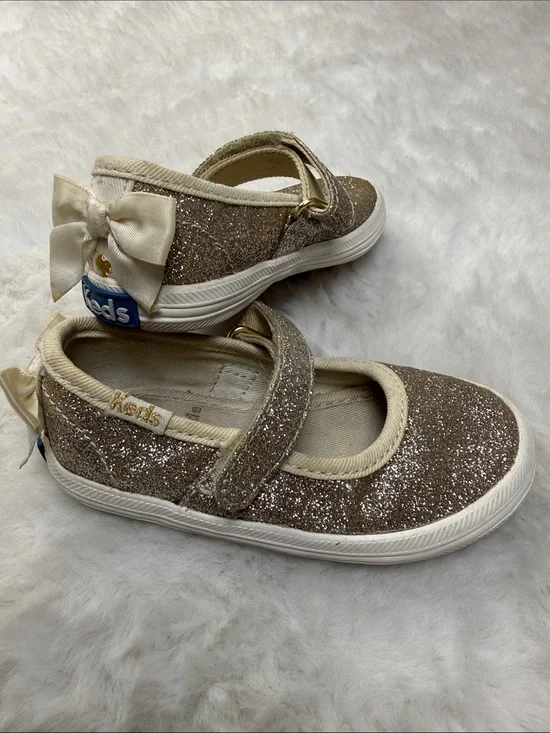 Keds x Kate Spade Sloane Toddler Mary Jane Shoes 5.5M Champagne Gold Glitter Bow