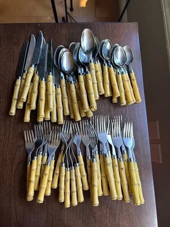 57 pieces vintage Gibson bamboo shaped flatware set service for 11 +