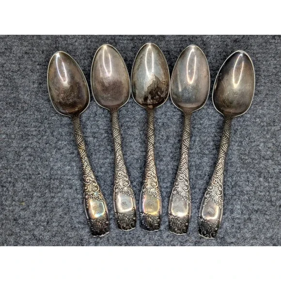 Vintage Towel Mfg Co. EUDORA Silverplated Set Of 5 Spoons 1888 