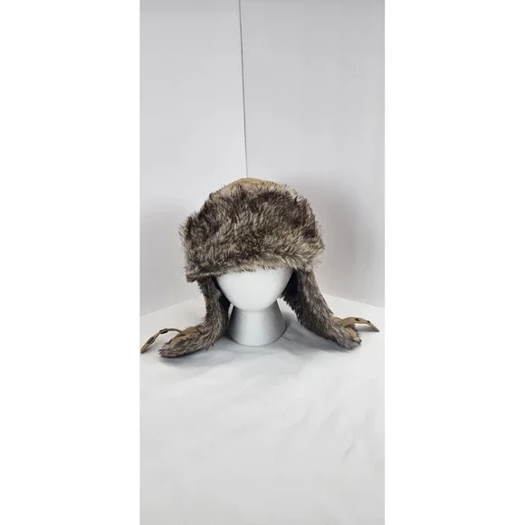 Ozark Trail Faux Fur‎ Trapper Hat Brown Canvas Winter Ear Flap Warm OS