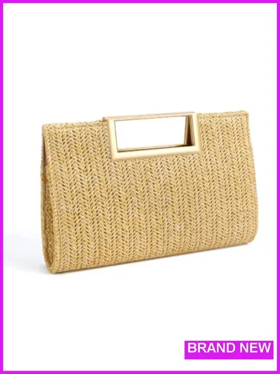Straw Clutch Purse with Detachable Chain, Magnetic Closure for Wedding Party