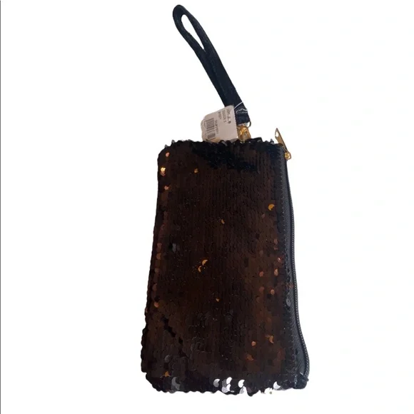 Black and Gold Sequined Mini Cosmetic Wristlet Bag