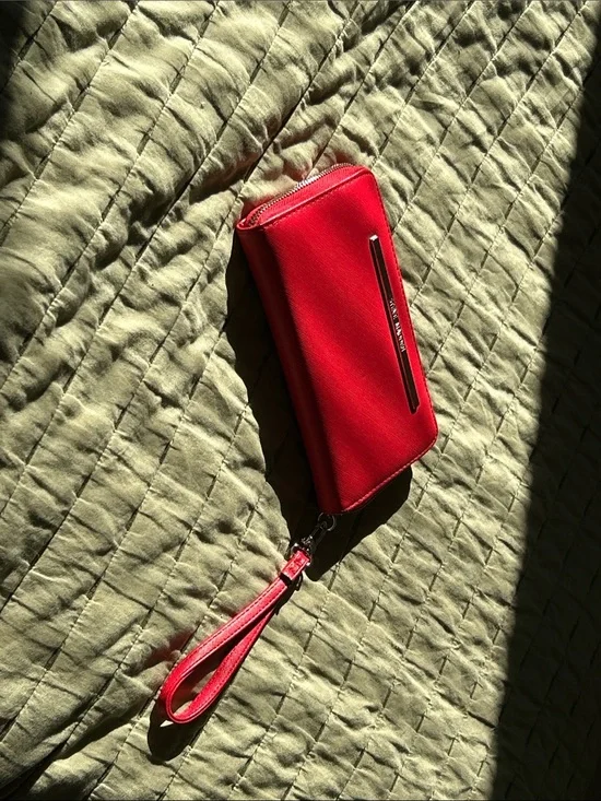 Red Zip Steve Madde  Wristlet Clutch with Detachable Strap