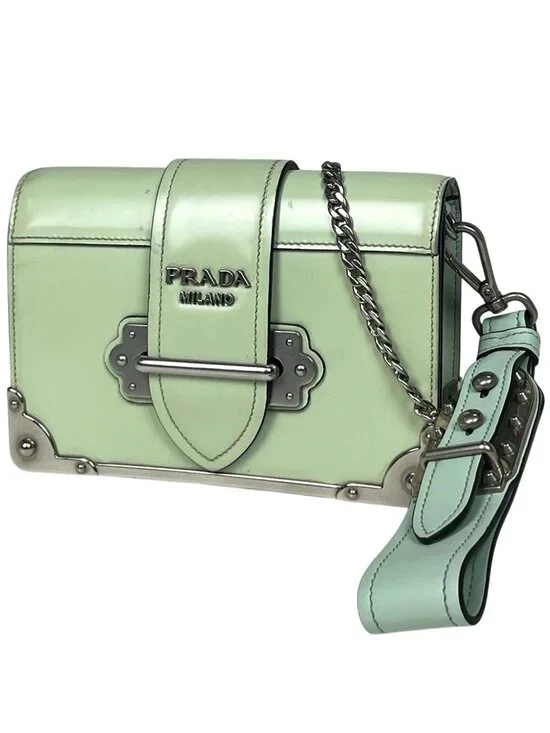 Prada Cahier Clutch Logo 2-Way Shoulder Bag Leather Green