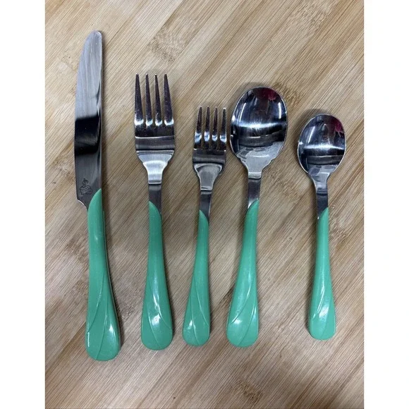 Retired Fiestaware Flatware - Swirl Pattern Mint Green - 5-Piece Place Setting