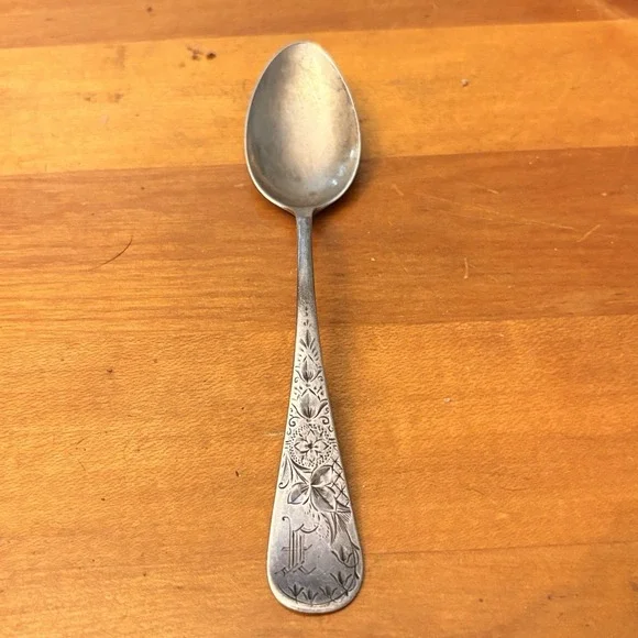 Whiting Antique Lily Engraved Teaspoon Sterling Silver 1882 Monogram H 5 7/8