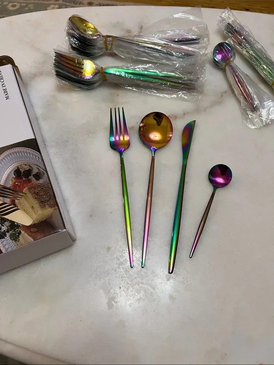 Iridescent Rainbow Stainless Steel Flatware Set - Multi-Color Place Setting