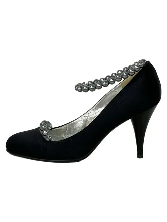 Chanel Pumps 36.5 C Black Silver Heel