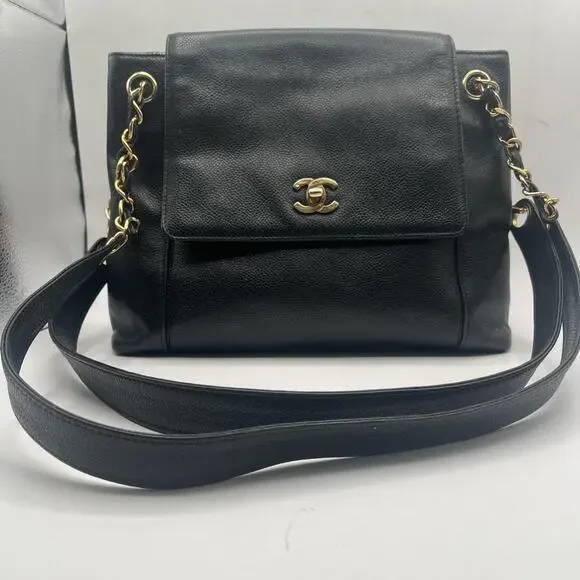 Vintage Chanel Black Caviar Leather Bag with Gold-Tone Hardware AS IS USED RARE
