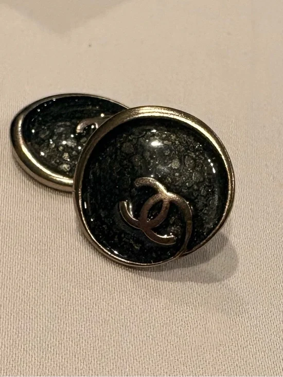 CHANEL Black and Gold Round CC Logo Buttons