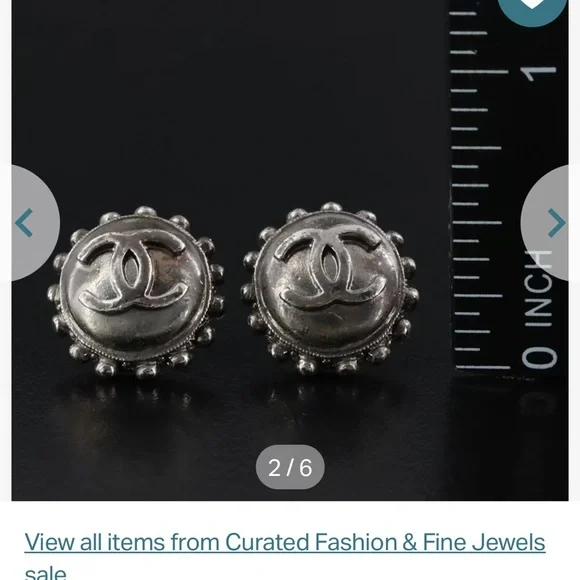 CHANEL CC Logo Gunmetal Earrings