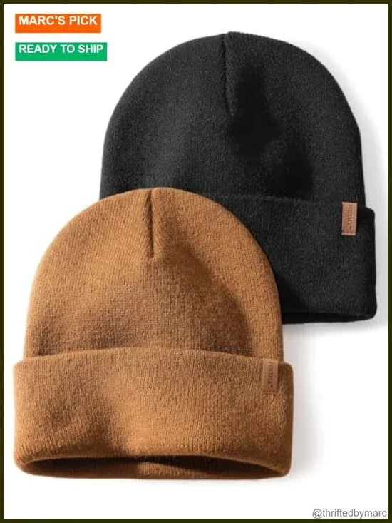 Cuffed Beanie 2 Pack Winter Knit Skull Hats Double-Layered 100% Acrylic