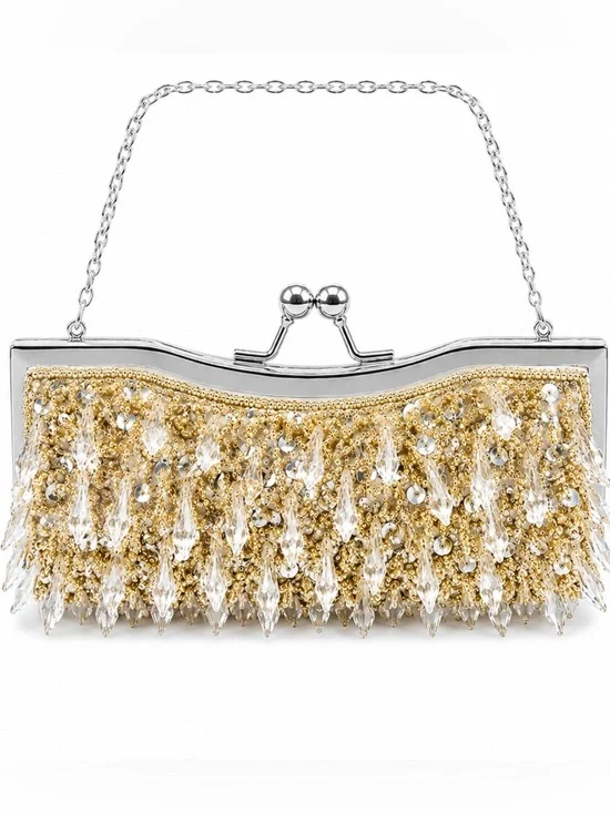 Gold Beaded Crystal Evening Clutch Purse Formal Wedding Prom Handbag