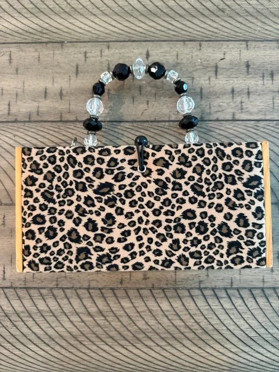 Vintage La Montana Cuban Cigars Wooden Box Beaded Handle Leopard Handbag