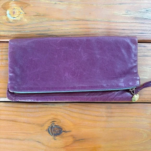 Clare Vivier Wine Colored Foldover Clutch Purse in Nubuck Leather