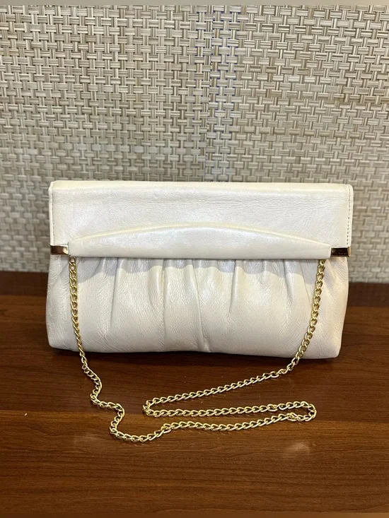VTG 1970s Ivory Ruched Convertible Envelope Evening Clutch Gold Tone Chain