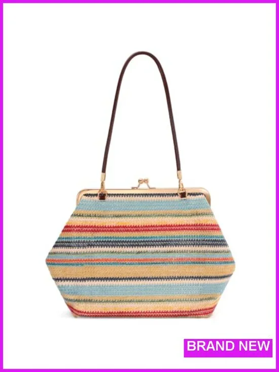 Straw Woven Kiss Lock Crossbody Clutch Evening Shoulder Bag