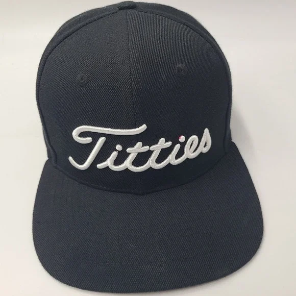 Titties‎ Hat Snapback Power Golf Black White Parody Script Logo Wool Blend Men