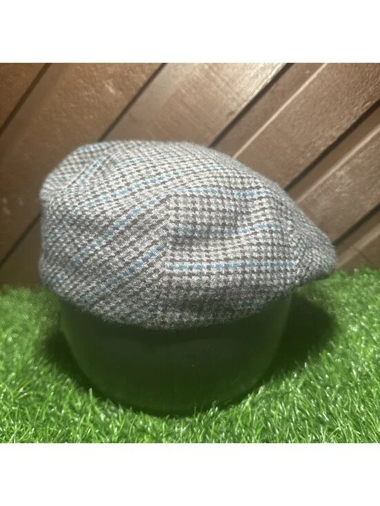 Hats in the Belfry Uncle Ruby Wool Flat Cap Newsboy Driving Hat Gray Plaid Large