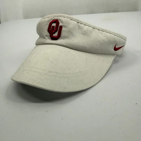 Y2K Nike Visor Mens White Red Oklahoma Sooners OU NCAA‎ Adjustable Cotton Hat
