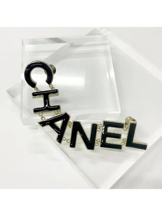 Chanel Pin Brooch Logo Gold Black