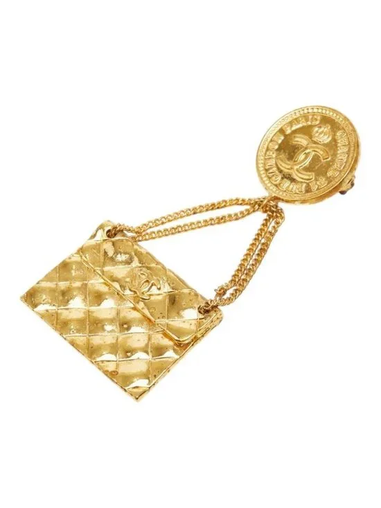 Chanel CC Logo Quilted Vintage Brooch 25 Gold Plated