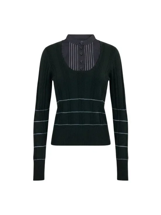 Chanel Shirt Docking Knit Top 38 Black Sweater